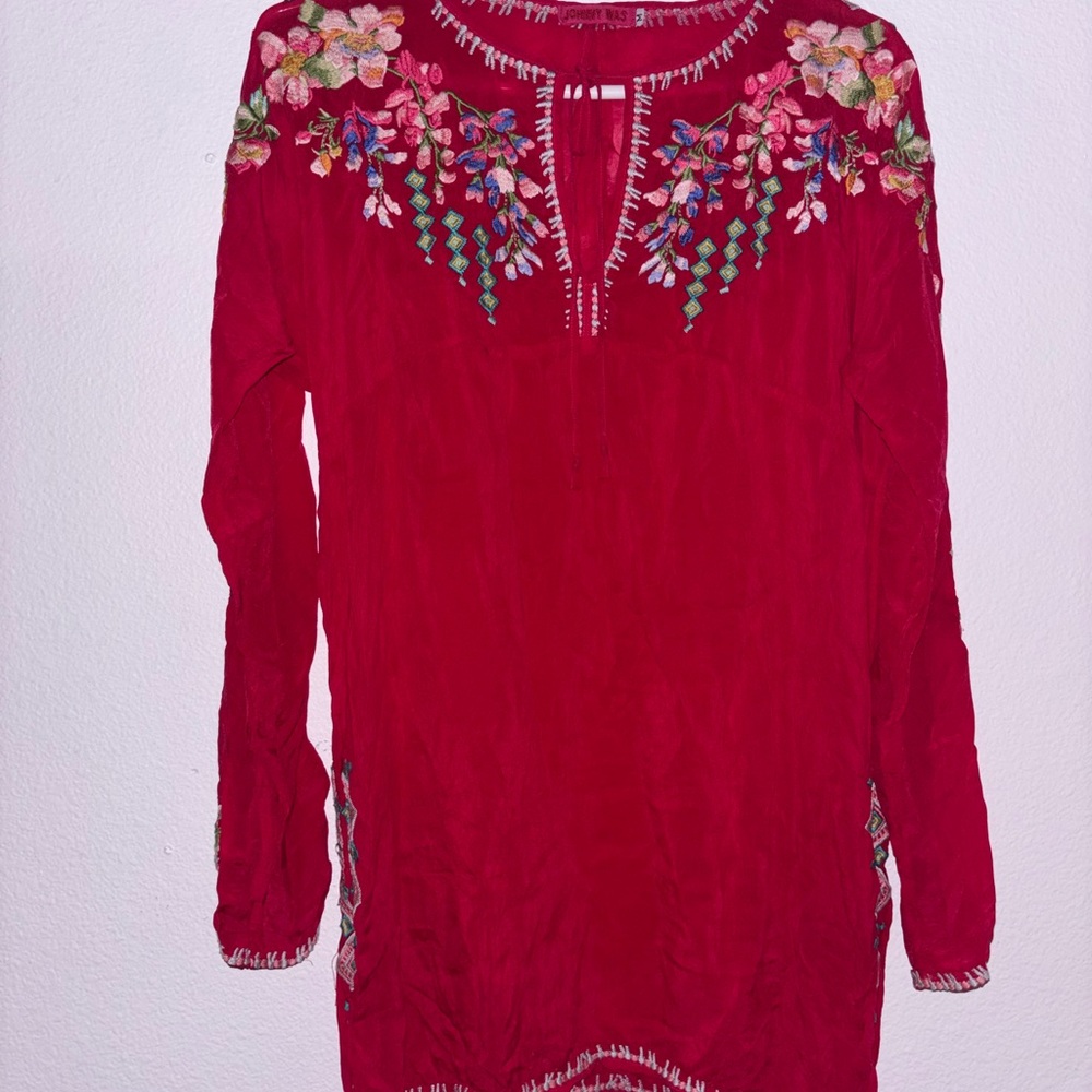Johnny was Embroidered Pink Women's Top M - Picture 3 of 6